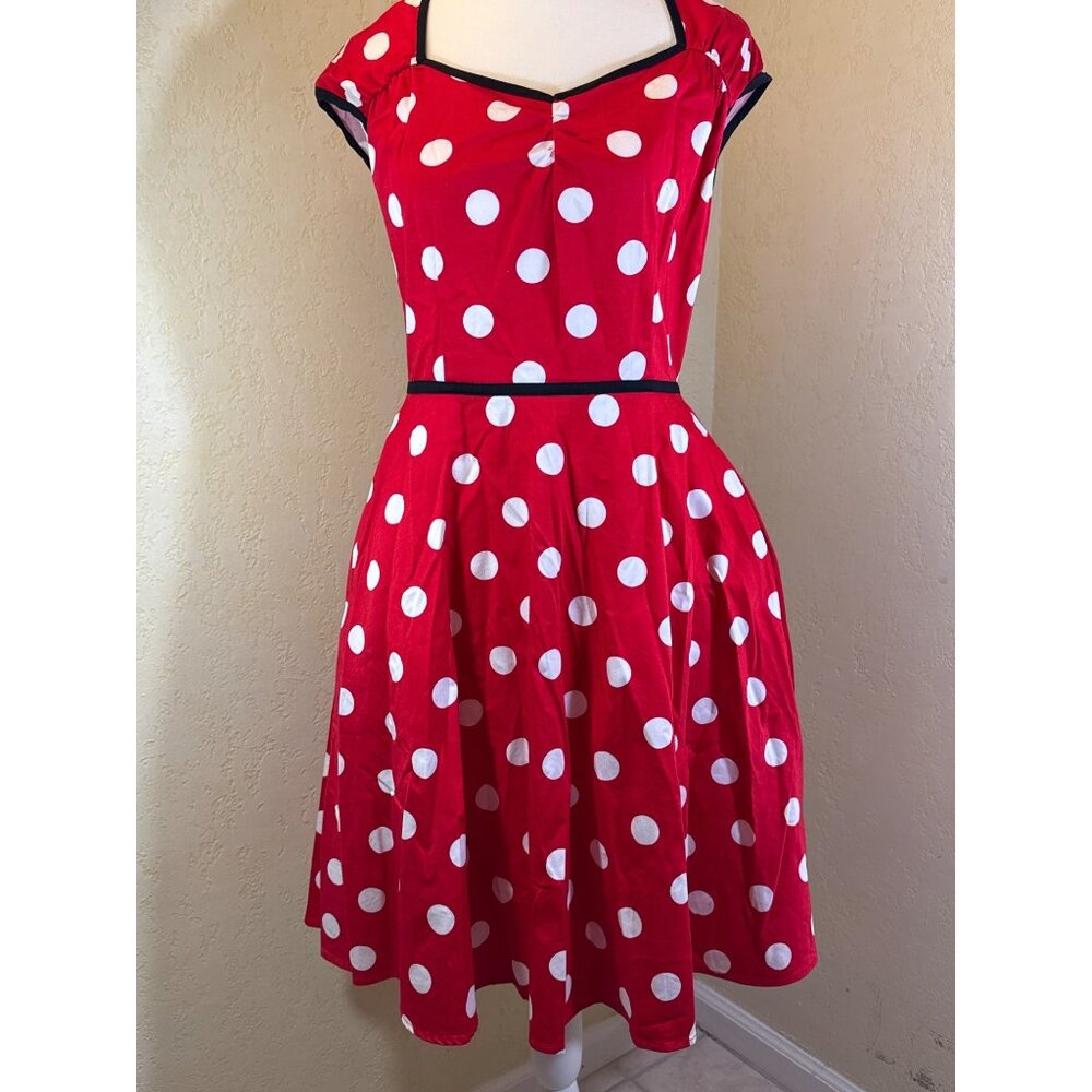 Disney Parks Authentic Red Polka Dot Dress With Black Trim